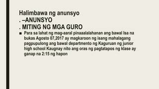 halimbawa ng anunsyo|Anunsyo, Babala at Paalala .